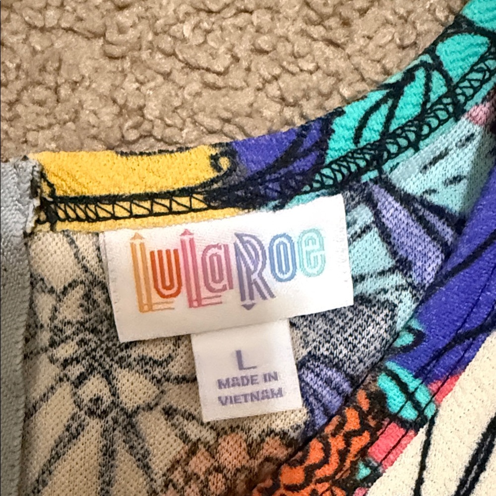 LuLaRoe Vibrant Floral Fit & Flare Dress - Blue, White, Yellow, Pink, Green - Picture 6 of 10